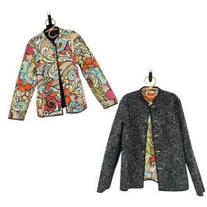 Chico’s Reversible Quilted Jacket Size 2 Art to Wear Boho Cotton Medium